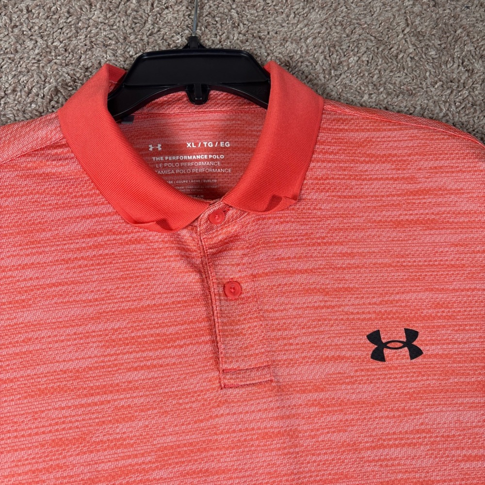 Under Armour Mens XL HeatGear‎ Performance Polo Shirt Orange Heathered Loose Fit